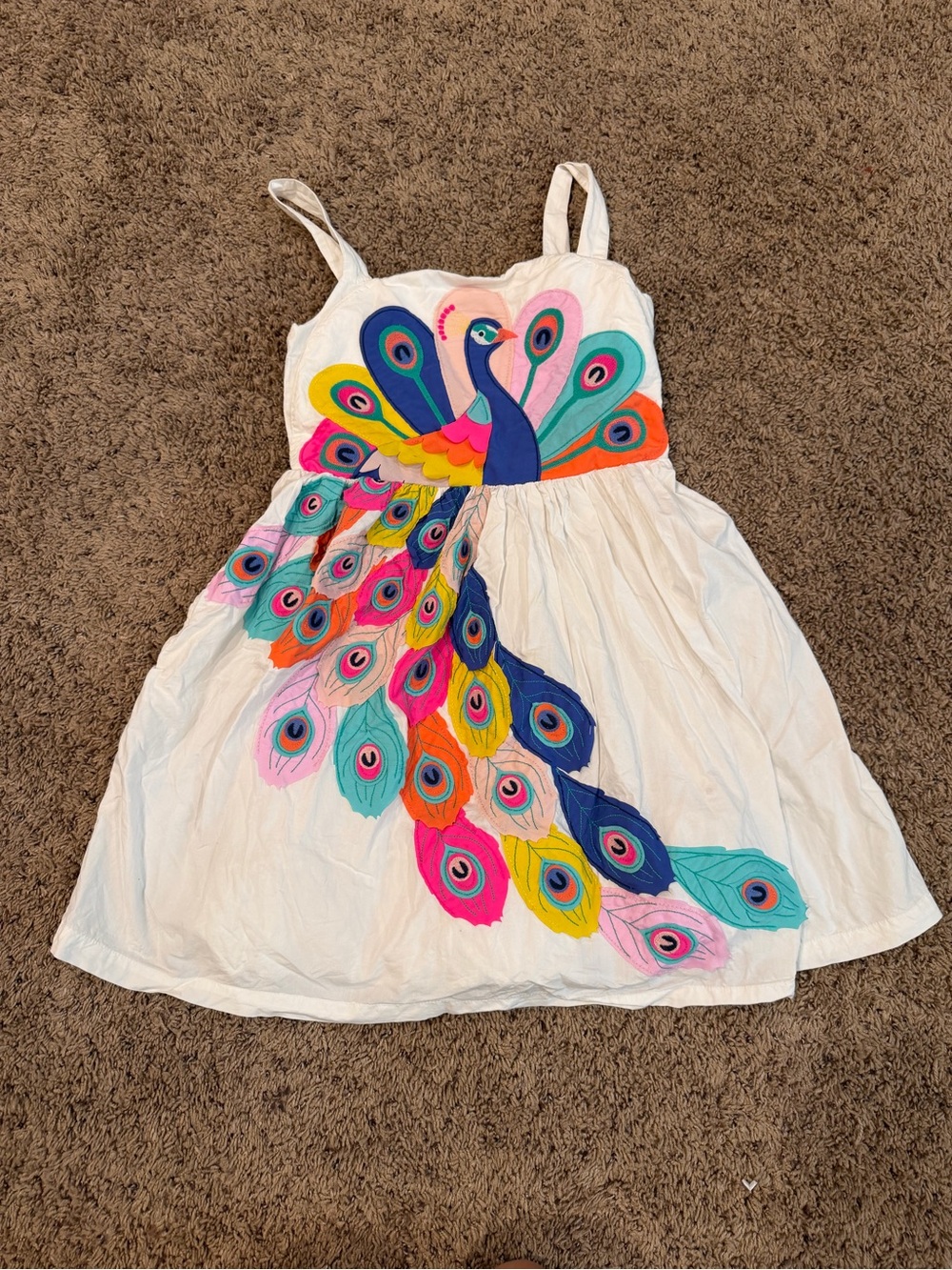 Mini Boden Girls' colorful Peacock Appliqué Sundress